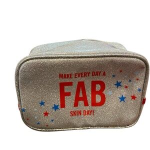 First Aid Beauty Glitter Makeup Bag - Red and Blue Accents. NWT